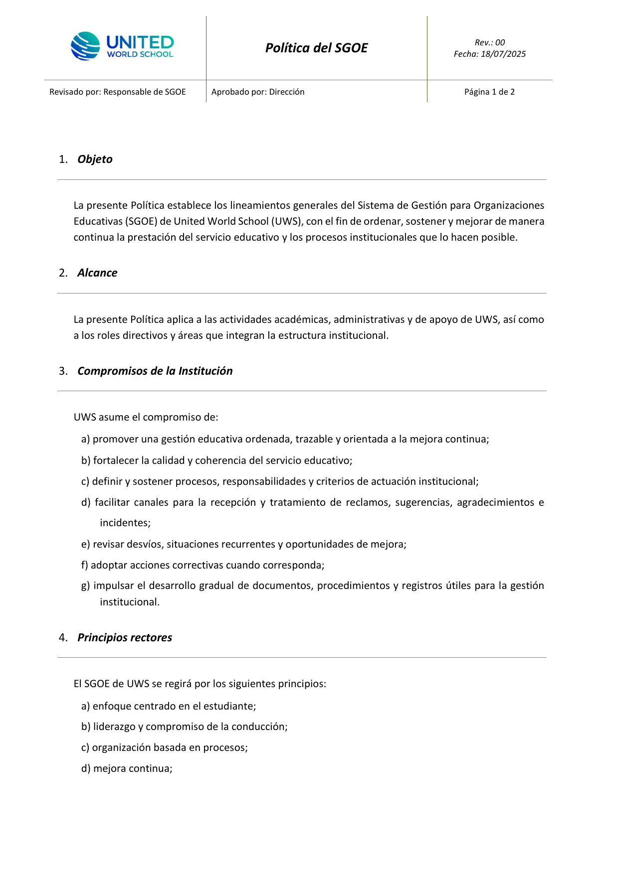 Política del SGOE - página 1 de 2