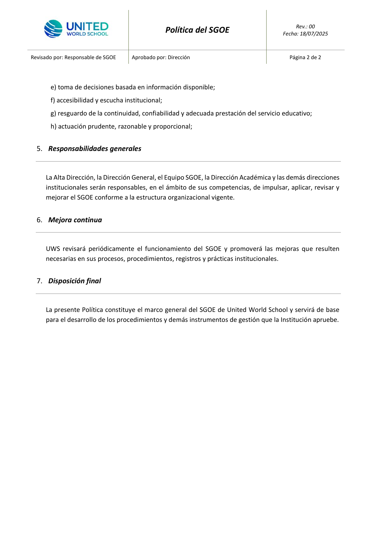 Política del SGOE - página 2 de 2
