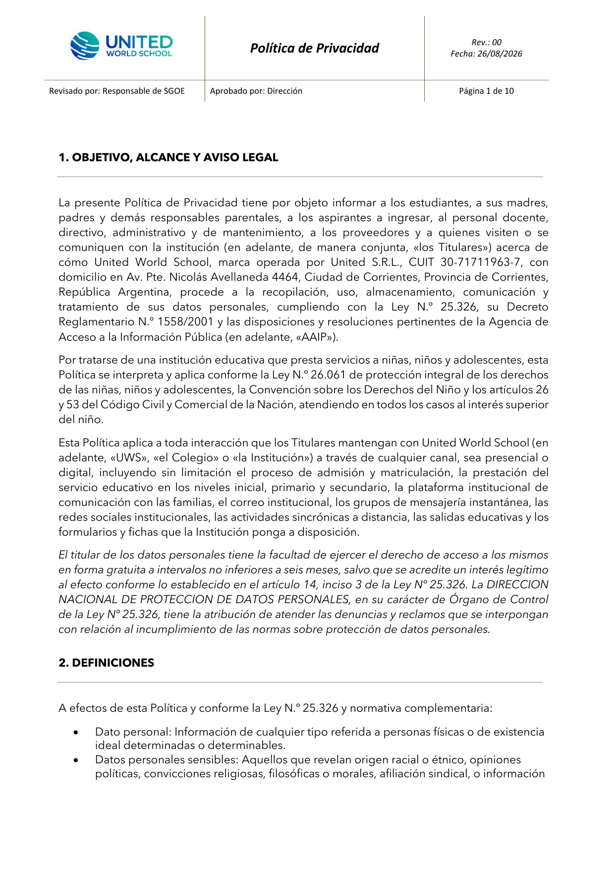 Política de privacidad - página 1 de 10